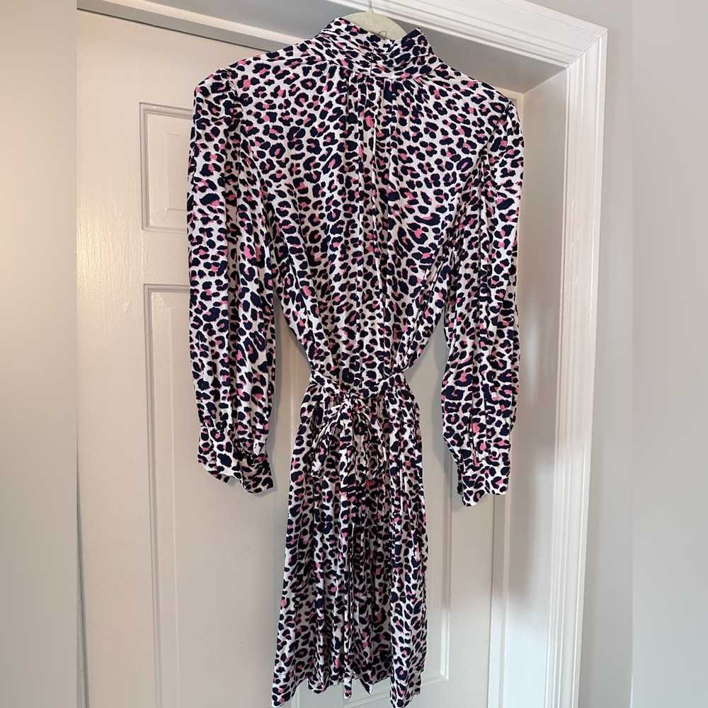 Zadig&Voltaire mini dress w/ colorful pink and navy cheetah pattern on white.